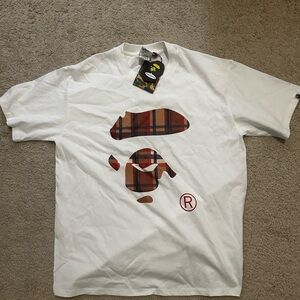 Bape White Tee with Plaid Ape Graphic